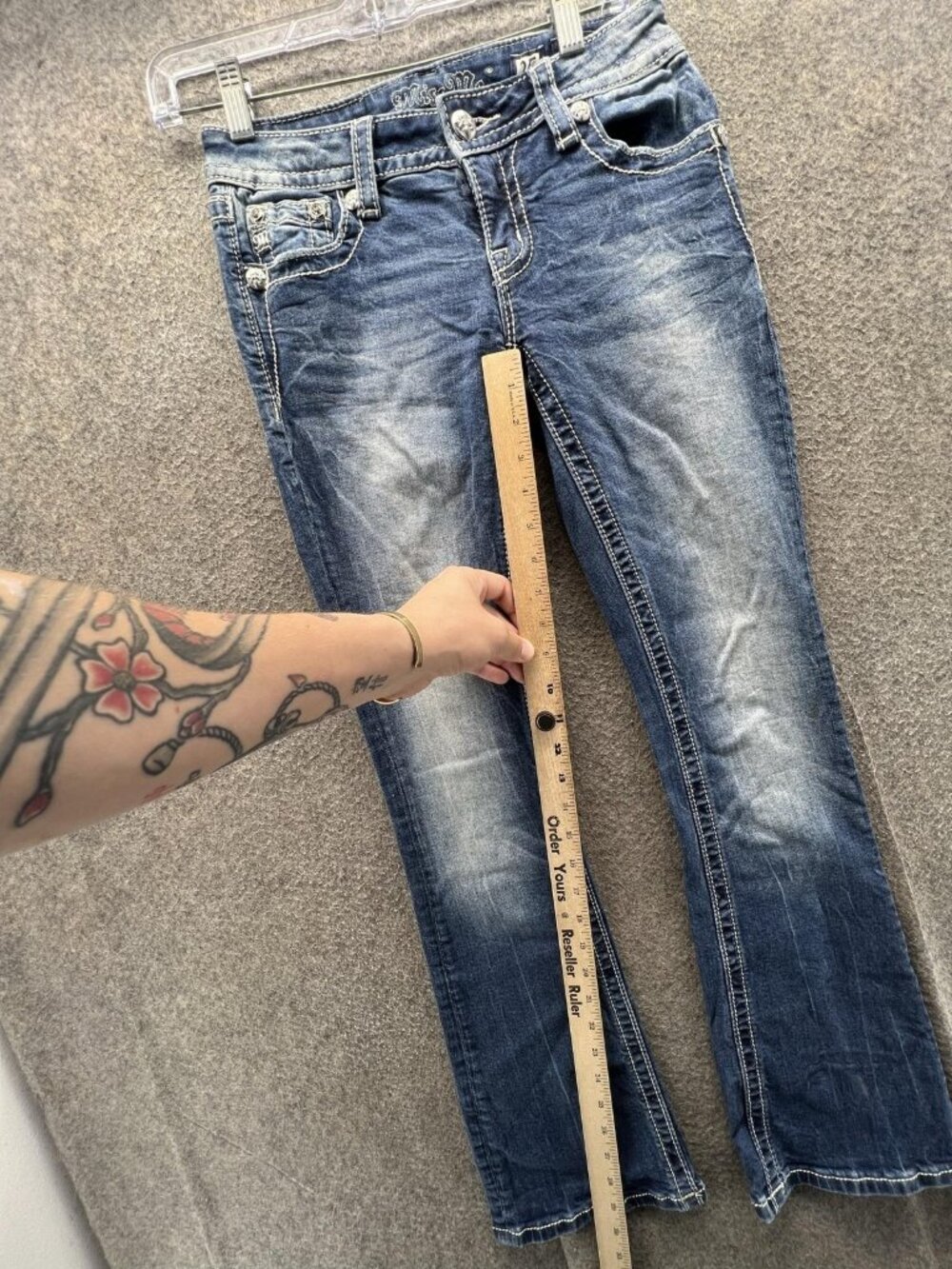 Miss Me Signature Jeans Womens 25 Blue Mid Rise Bootcut Distressed Stretch - Picture 8 of 11
